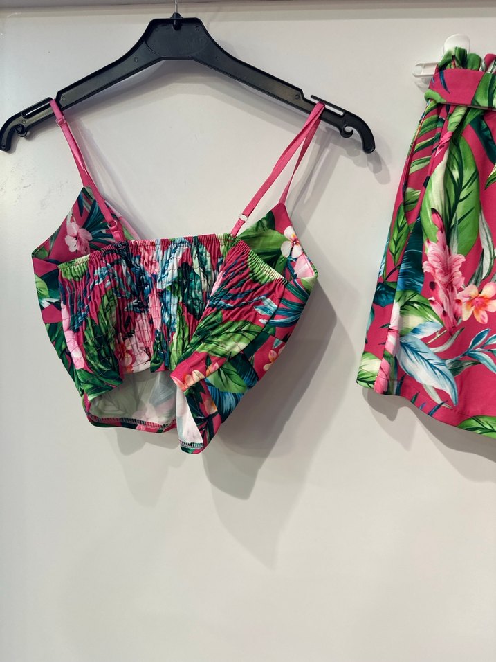 Pembe Çiçek Desenli Mini Plaj Takımı - Görsel 2