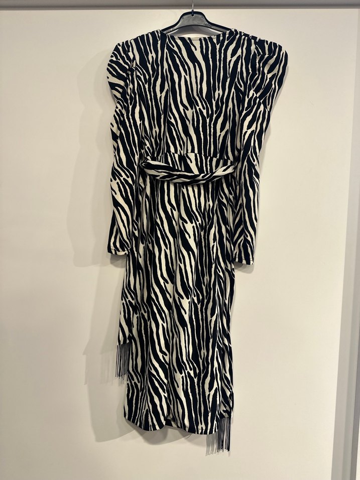 Zebra Desenli Uzun Kollu Kadın Elbise - Görsel 3