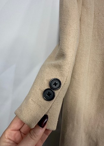 Bej Uzun Kesim Kadın Keten Kaban - Görsel 3