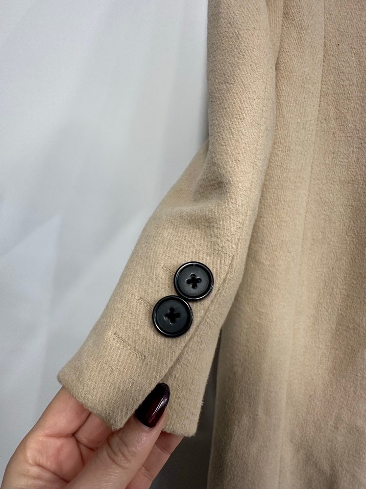 Bej Uzun Kesim Kadın Keten Kaban - Görsel 3