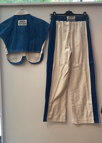 Diğer Kadın Mavi Kemerli Bol Kesim Denim Pantolon