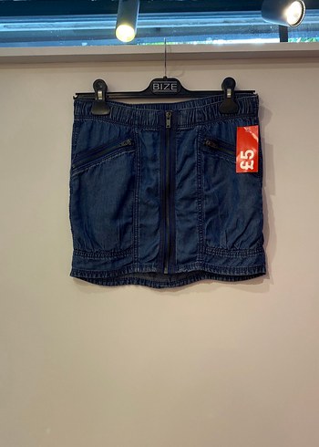 Fermuarlı Koyu Mavi Mini Kot Etek