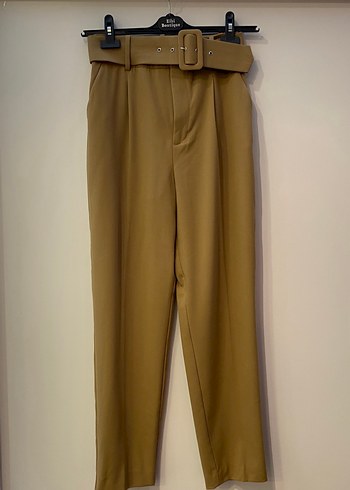 Zara Bej Kemerli Midi Kumaş Pantolon