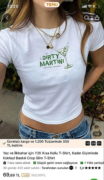 Crop dirty martini tişört