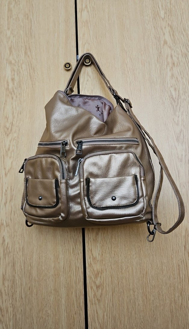 Gri Bej Deri Kadın Çanta Tokalı - Görsel 2