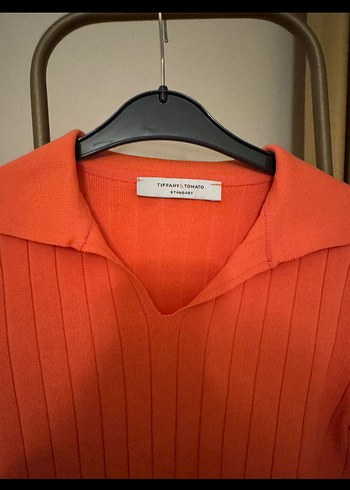 Turuncu V Yakalı İnce Triko Kazak - Görsel 2