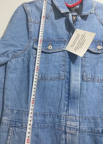 Kadın Mavi Denim Tulum, Uzun Kollu, Düğmeli - Görsel 6