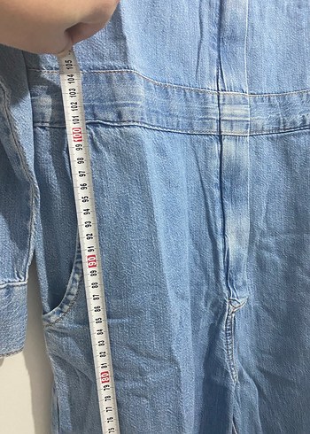 Kadın Mavi Denim Tulum, Uzun Kollu, Düğmeli - Görsel 4