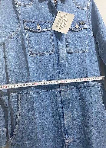 Kadın Mavi Denim Tulum, Uzun Kollu, Düğmeli - Görsel 5