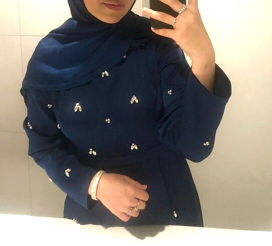 Suud Collection Lacivert Taşlı Abiye Elbise