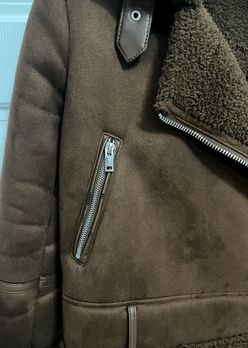 STRADIVARIUS Kahverengi Süet Kürklü Kadın Ceket - Görsel 4