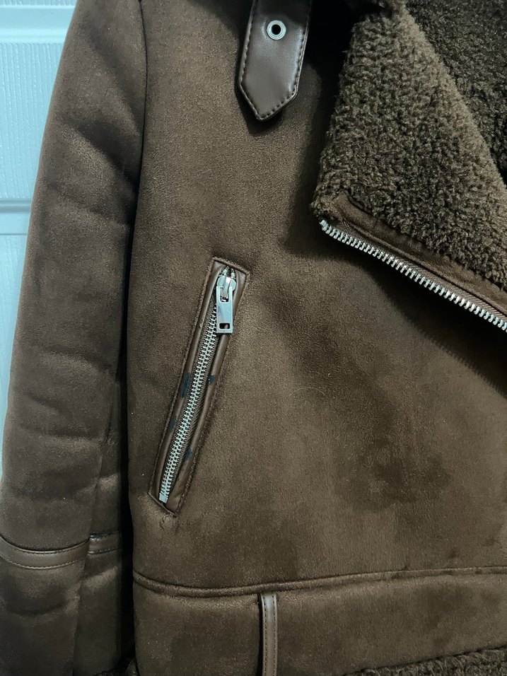 STRADIVARIUS Kahverengi Süet Kürklü Kadın Ceket - Görsel 4