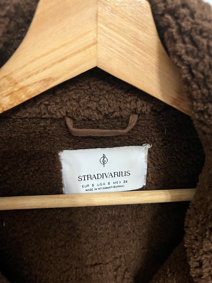 STRADIVARIUS Kahverengi Süet Kürklü Kadın Ceket - Görsel 3