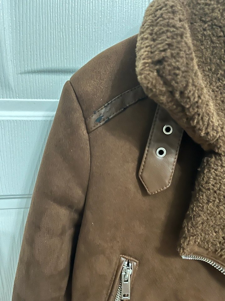 STRADIVARIUS Kahverengi Süet Kürklü Kadın Ceket - Görsel 5