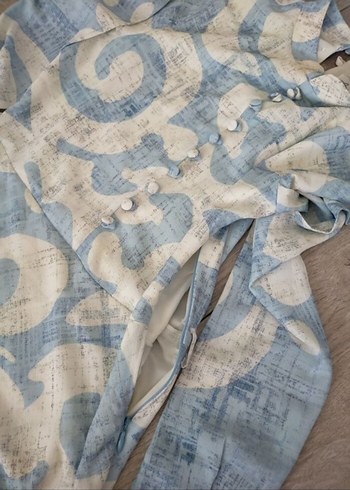 38 Beden Mavi Batik Desenli Uzun Bohem Elbise
