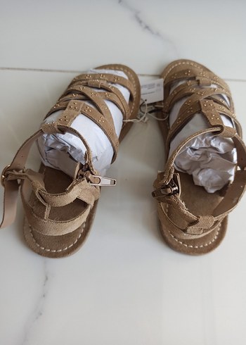36 Beden camel Renk Zara Deri Süet Kadın Dolgu Topuklu Sandalet