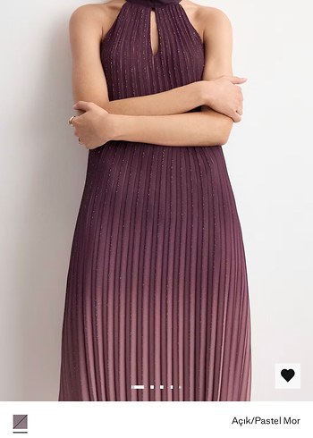 Mango Pastel Mor Pileli Maxi Elbise