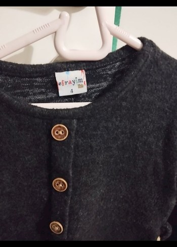 Kız Çocuk Siyah Düğmeli Yün Elbise - Görsel 2