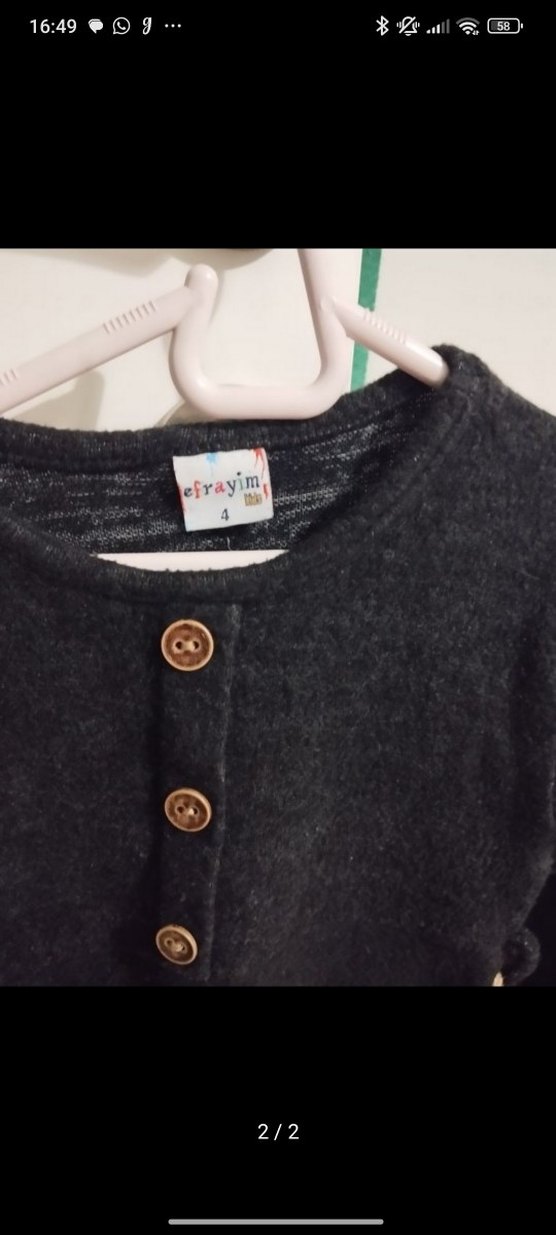 Kız Çocuk Siyah Düğmeli Yün Elbise - Görsel 2