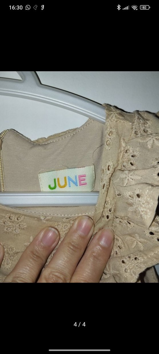 Kız Çocuk Bej Fırfırlı Nakışlı Elbise - Görsel 4