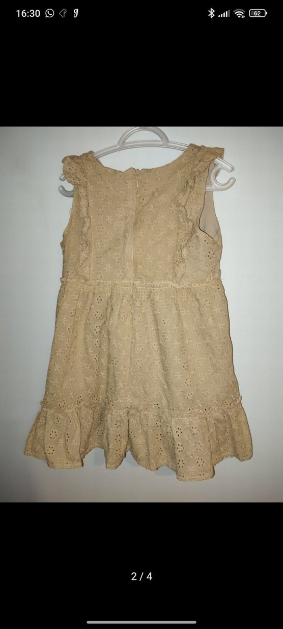 Kız Çocuk Bej Fırfırlı Nakışlı Elbise - Görsel 2