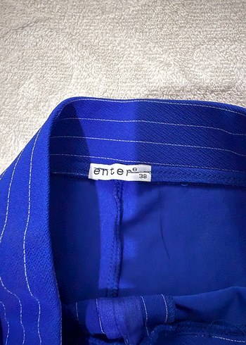 Mavi Çizgili Pilili Kadın Kumaş Pantolon - Görsel 3