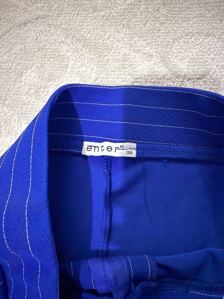 Mavi Çizgili Pilili Kadın Kumaş Pantolon - Görsel 3