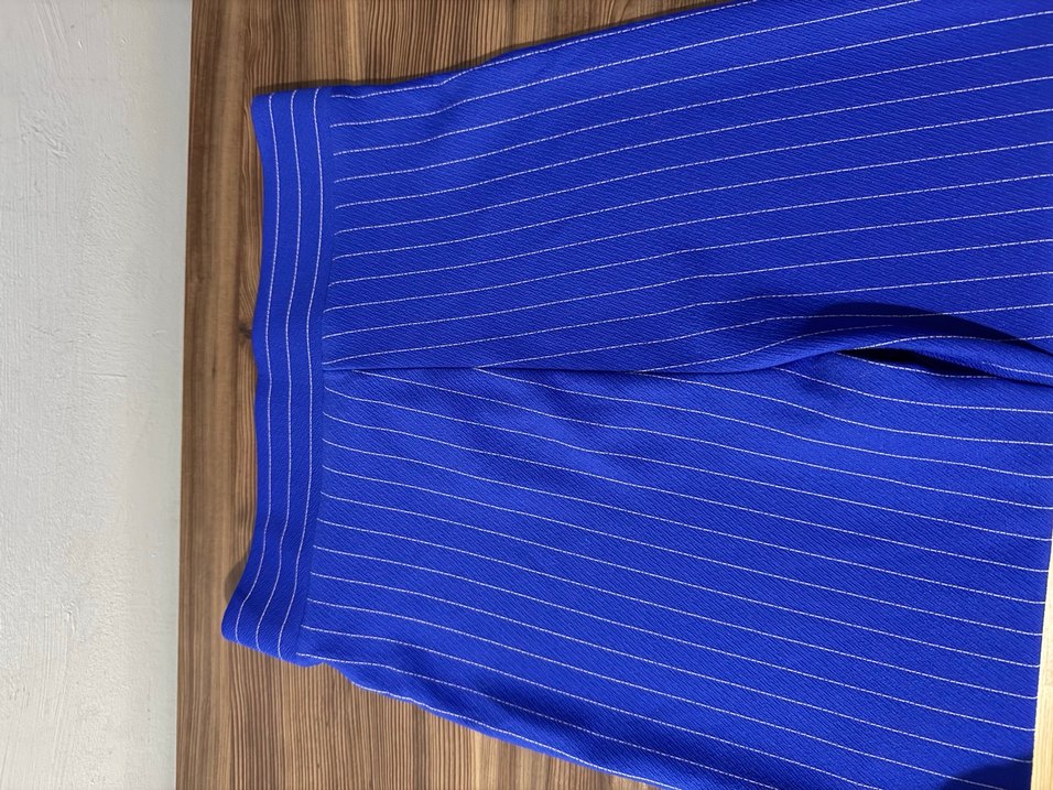 Mavi Çizgili Pilili Kadın Kumaş Pantolon - Görsel 4