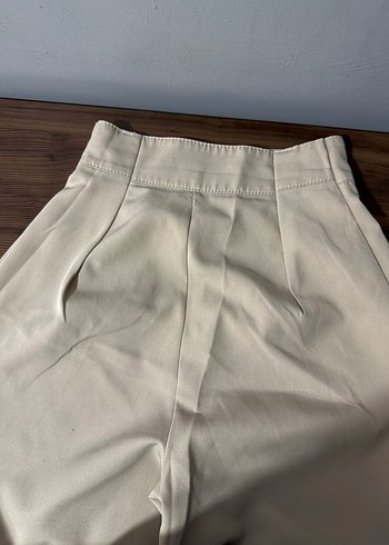 Düğmeli Bej Midi Kumaş Kadın Pantolon - Görsel 4