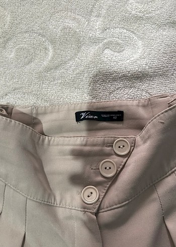 Düğmeli Bej Midi Kumaş Kadın Pantolon - Görsel 3