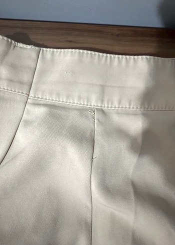 Düğmeli Bej Midi Kumaş Kadın Pantolon - Görsel 5