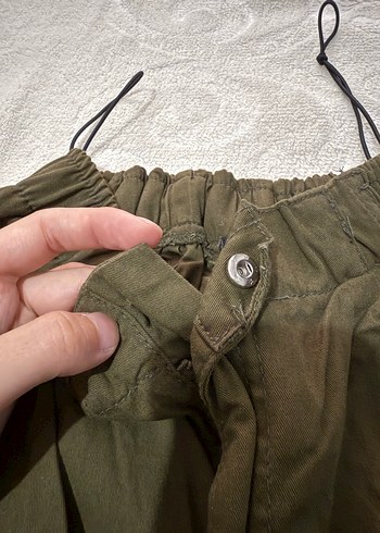 Haki Kadın Keten Bol Kesim Kemerli Pantolon - Görsel 3