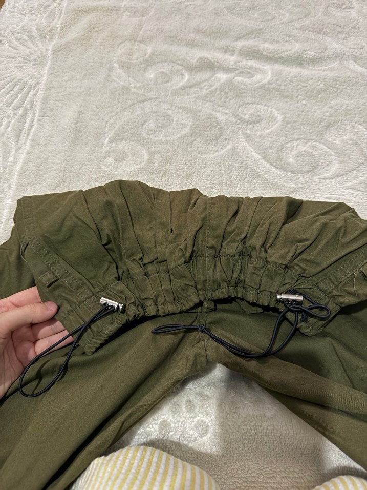 Haki Kadın Keten Bol Kesim Kemerli Pantolon - Görsel 4