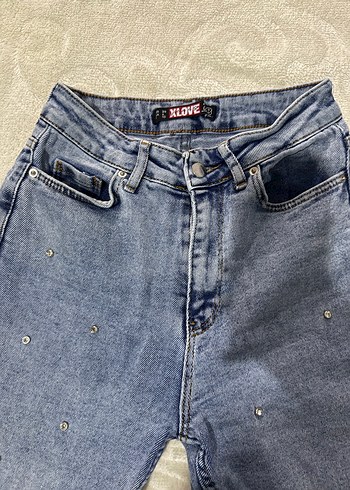 Payet Detaylı Mavi Kadın Kot Pantolon - Görsel 3