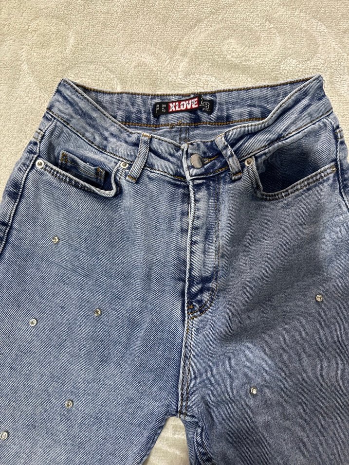 Payet Detaylı Mavi Kadın Kot Pantolon - Görsel 3