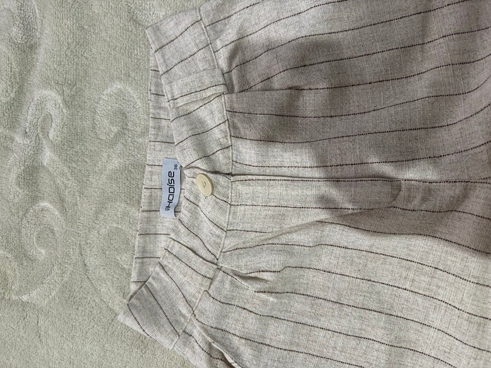 Bej Pilili Kadın Keten Pantolon - Görsel 3