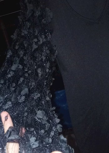 siyah elbise kol dantel detaylı - Görsel 3