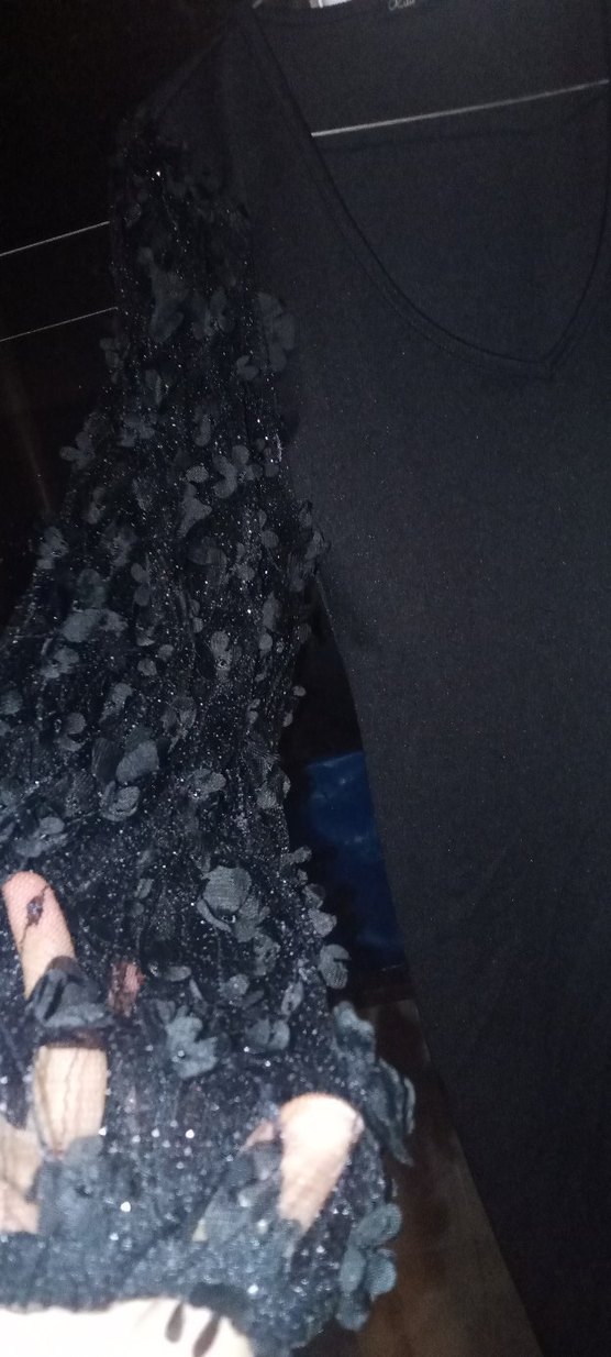 siyah elbise kol dantel detaylı - Görsel 3