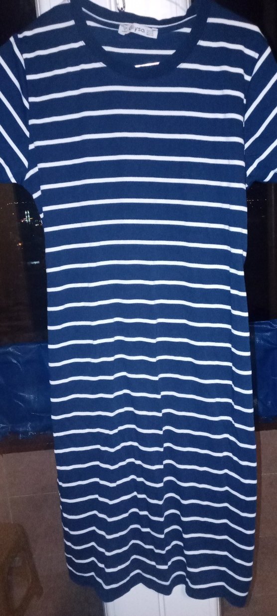 Mavi Beyaz Çizgili kısa  Elbise - Görsel 2