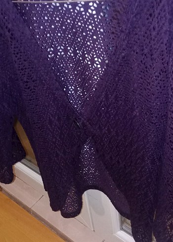 Mor V Yaka Dantel Detaylı Örgü Kazak - Görsel 3