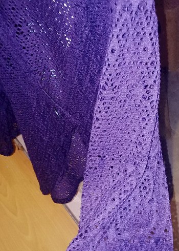 Mor V Yaka Dantel Detaylı Örgü Kazak - Görsel 2