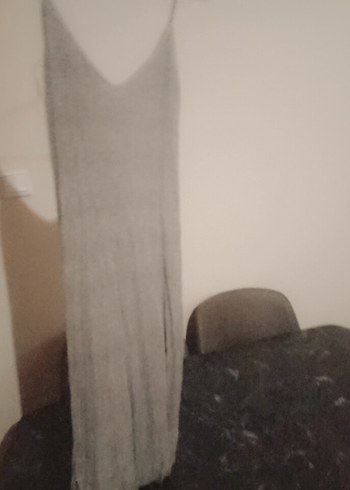 Gri V-Yaka Triko Kadın Elbise - Görsel 2