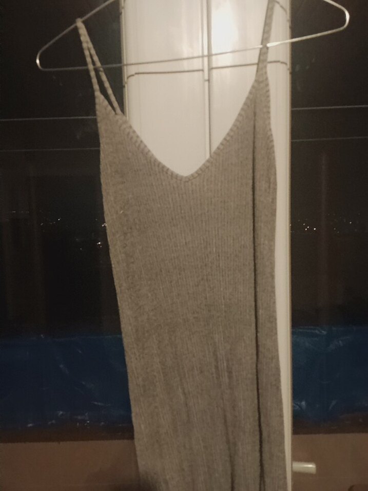 Gri V-Yaka Triko Kadın Elbise - Görsel 3