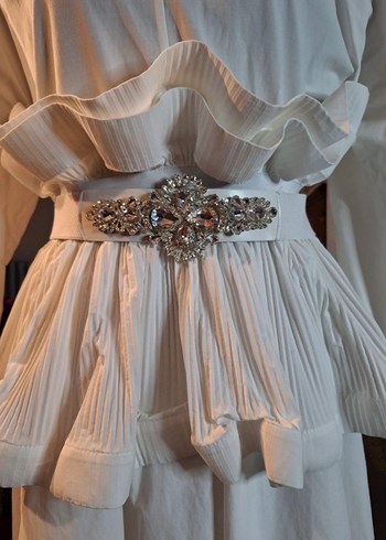 ithal Beyaz Midi Boy  Kadın Elbise - Görsel 5