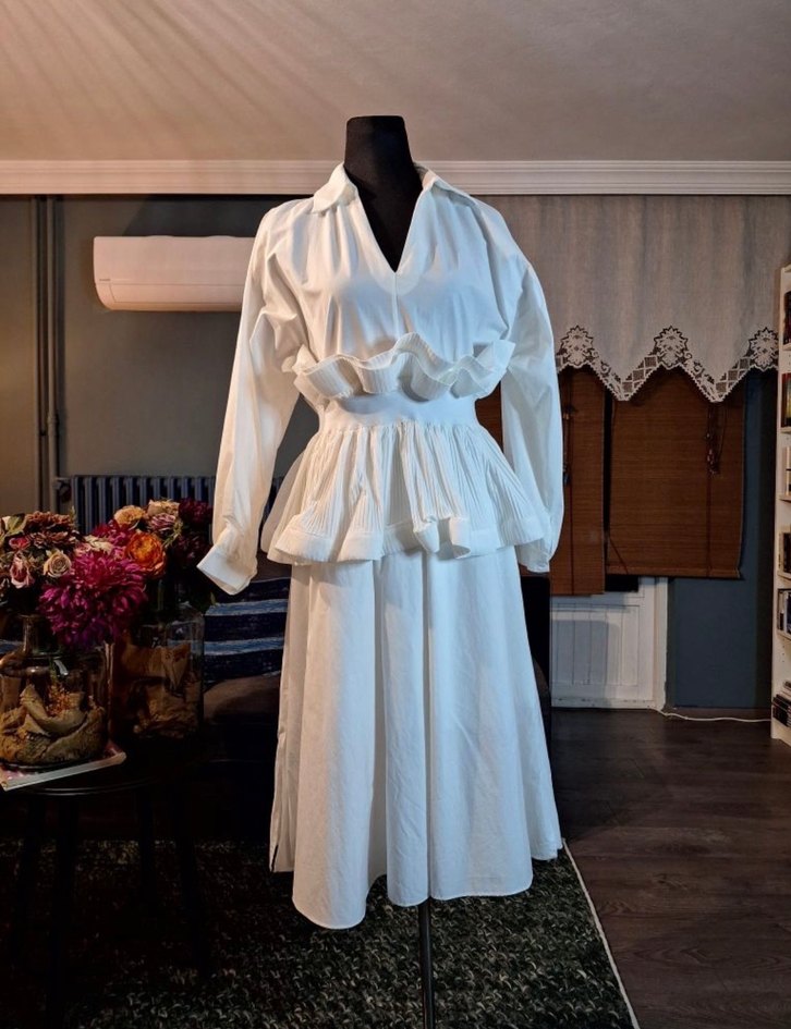 ithal Beyaz Midi Boy  Kadın Elbise - Görsel 2