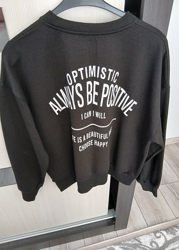 42 Beden Siyah Kadın Sweatshirt, Uzun Kollu, Baskılı
