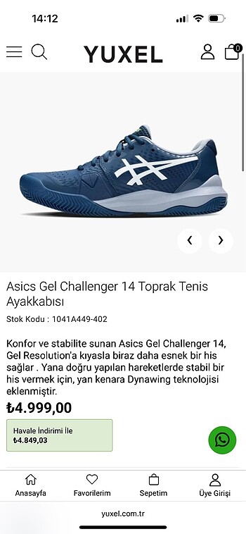 Asics gel challenger 14 erkek ayakkabı
