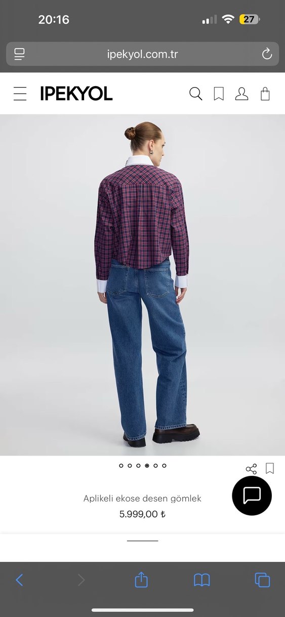 Kadın Bordo Aplikeli Ekose Gömlek - Görsel 3