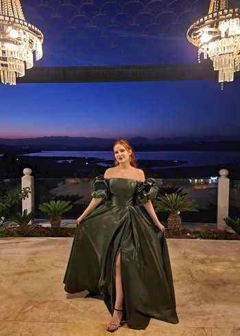 Abiye Uzun, Straplez, Koyu Haki Gotik Elbise