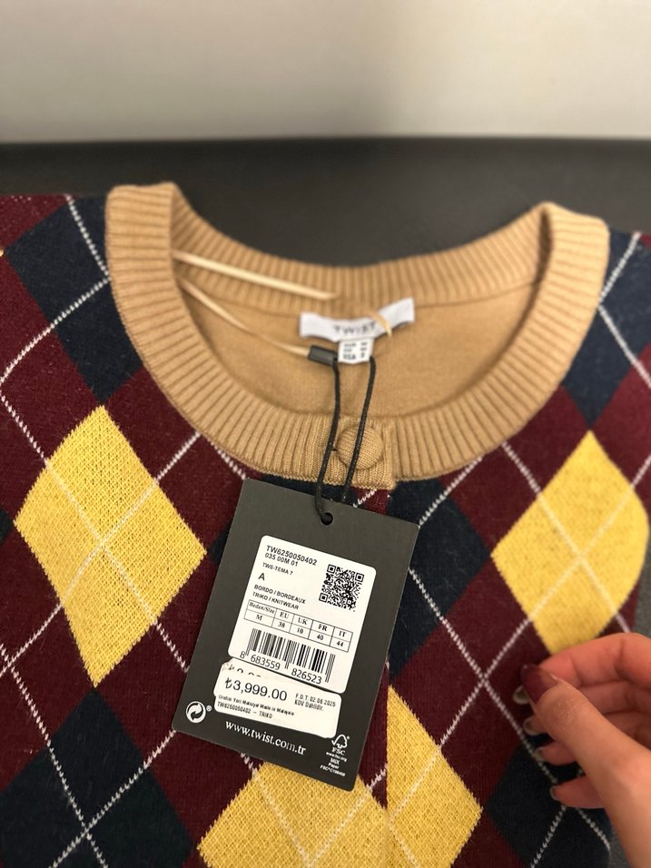 Kadın Triko Hırka - Kahverengi Desenli - Görsel 3